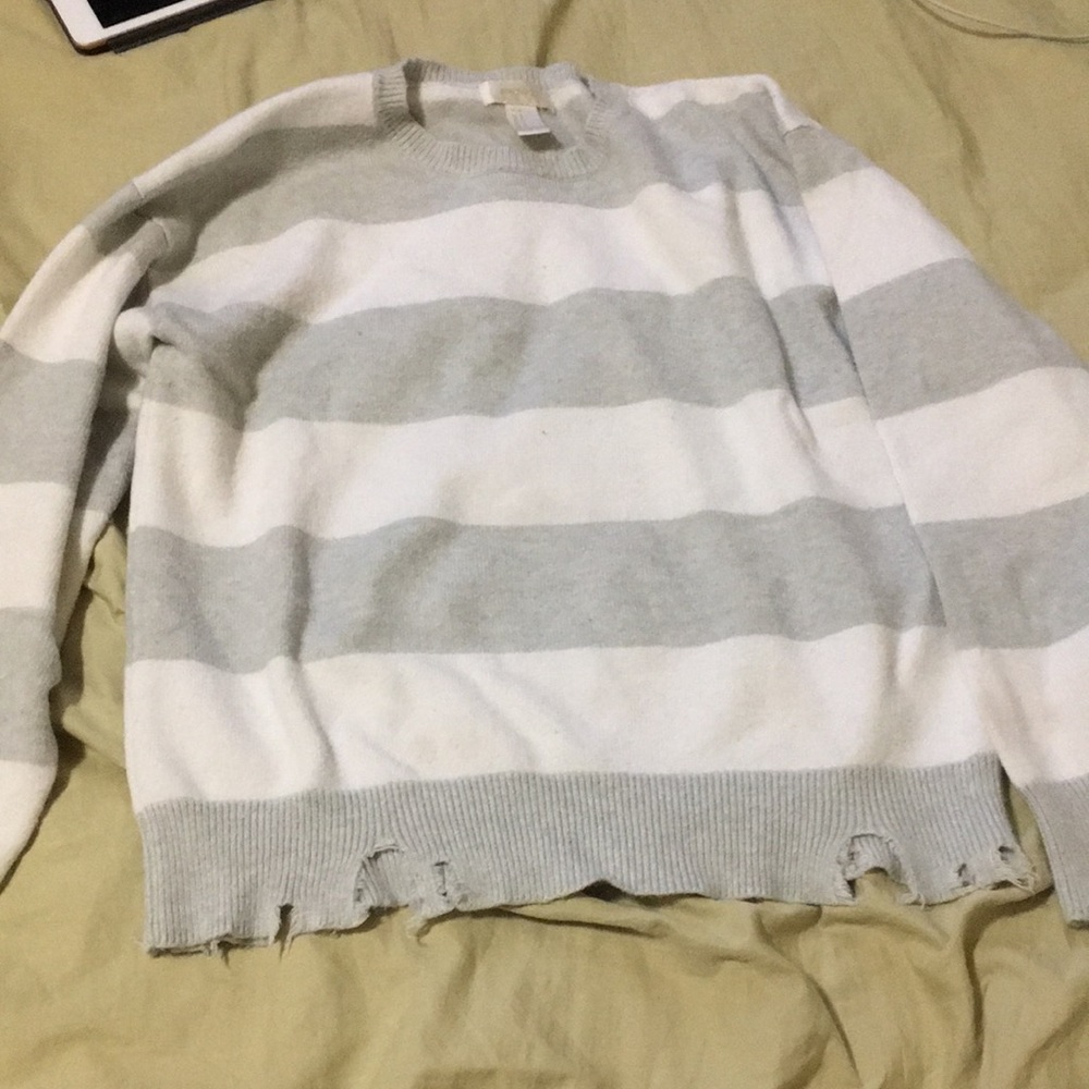 distressed striped grey sweater
